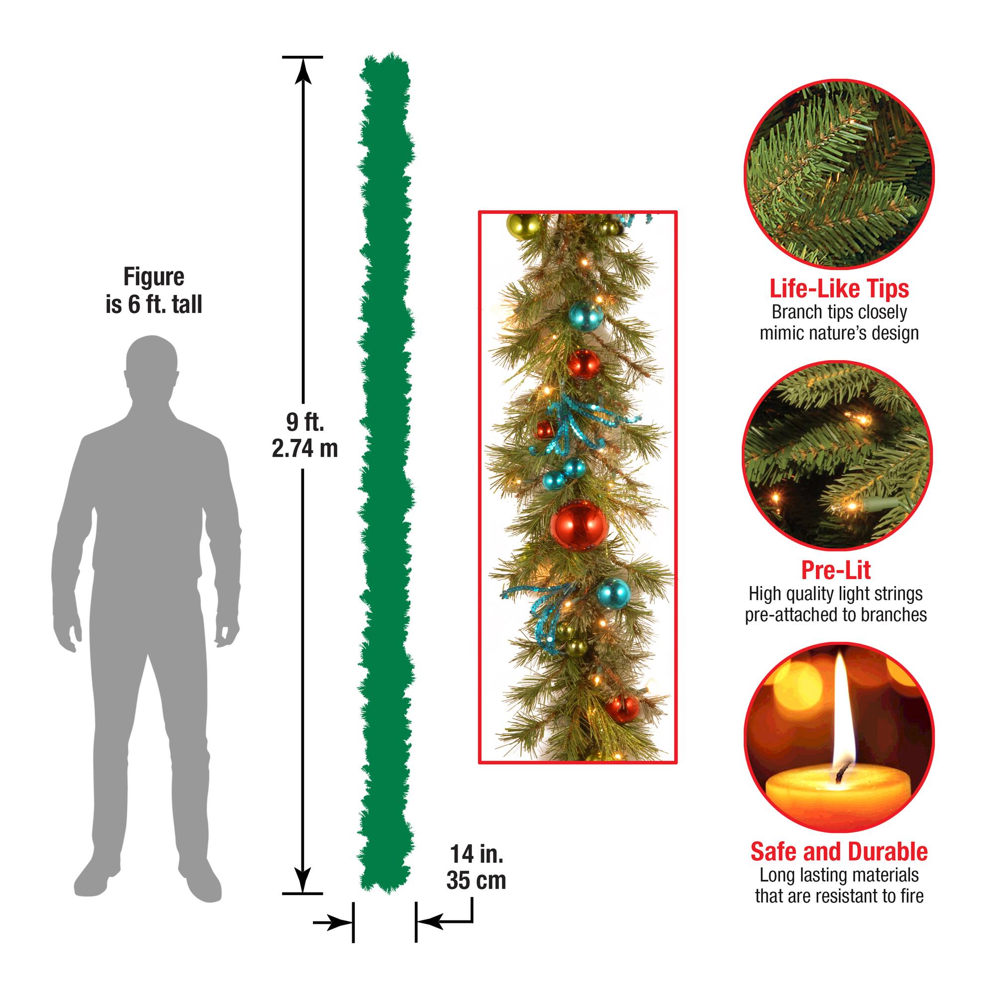 9ft. Pre-Lit LED Retro Red & Blue Ornament Garland